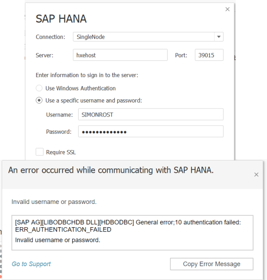 An error occurred while communication with SAP HANA