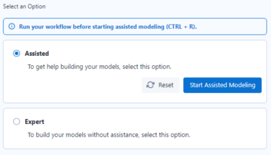 Overview user options Assisted Modeling